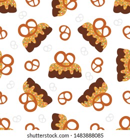 Cakes, pastries and bakery, sweet desserts vector pattern, hand drawn vector illustration. Cartoon style, design for different backgrounds. 
