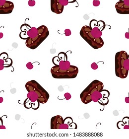 Cakes, pastries and bakery, sweet desserts vector pattern, hand drawn vector illustration. Cartoon style, design for different backgrounds. 
