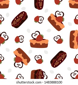 Cakes, pastries and bakery, sweet desserts vector pattern, hand drawn vector illustration. Cartoon style, design for different backgrounds. 

