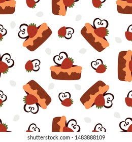 Cakes, pastries and bakery, sweet desserts vector pattern, hand drawn vector illustration. Cartoon style, design for different backgrounds. 
