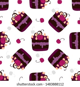 Cakes, pastries and bakery, sweet desserts vector pattern, hand drawn vector illustration. Cartoon style, design for different backgrounds. 
