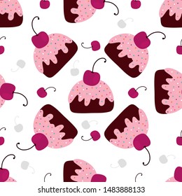 Cakes, pastries and bakery, sweet desserts vector pattern, hand drawn vector illustration. Cartoon style, design for different backgrounds. 
