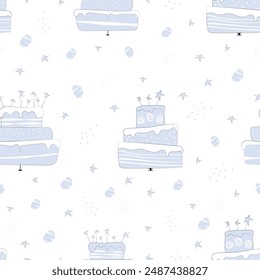 Cakes pattern. Doodle style pattern. Food. Stars.