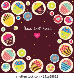 Cakes. Postcard. Vector.