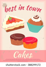Cakes Poster Best in Town Vintage Stile