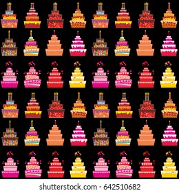 Cakes seamless pattern. Colorful sweet cakes.  Vector illustration