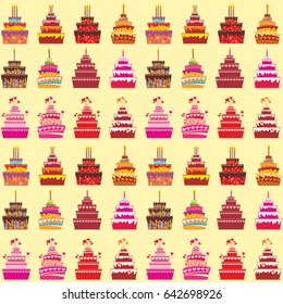 Cakes seamless pattern. Colorful sweet cakes. Vector illustration