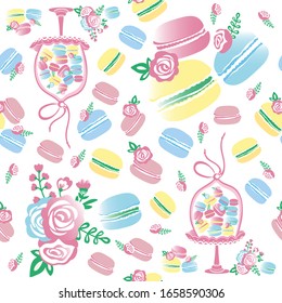 Cakes seamless pattern. Macaroons. Fine tasty sweets treats. Vector template for printing on textiles, paper, packaging, wallpaper.