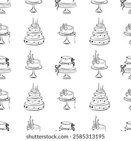 Cakes Seamless Pattern, Wedding cake, birthday cake vector pattern