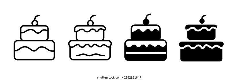 Pasteles. Icono de conjunto de pasteles. Torta de dos pisos con crema y cereza. Clipart vector aislado en fondo blanco.
