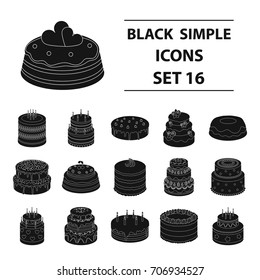 Cakes set icons in black style. Big collection of cakes vector symbol stock illustration