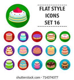Cakes set icons in flat style. Big collection of cakes vector symbol stock illustration
