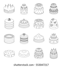 Cakes set icons in outline style. Big collection of cakes vector symbol stock illustration