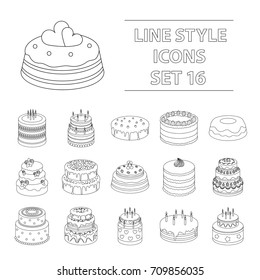 Cakes set icons in outline style. Big collection of cakes vector symbol stock illustration