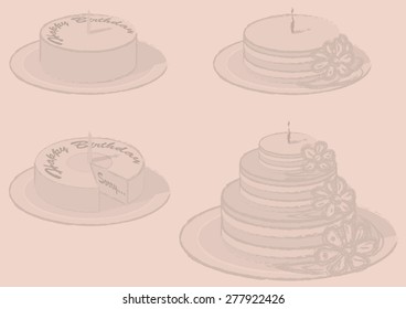 cakes set retro vector illustration