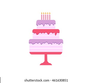 Cakes set. Vector cake icon design element. Birthday cake isolated illustration. balloon fireworks, wedding cake on white background