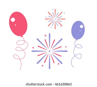 Cakes set. Vector cake icon design element. Birthday cake isolated illustration. balloon fireworks, wedding cake on white background