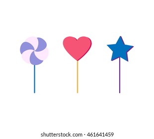 Cakes set. Vector cake icon design element. Birthday cake isolated illustration. balloon fireworks, wedding cake on white background