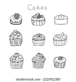Cakes-Set, Vektorgrafik, handgezeichnete Skizze
