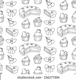 Cakes sketch seamless pattern. Vector illustration