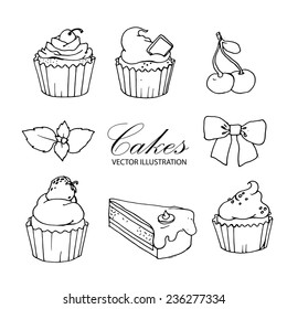 Cakes sketch set. Vector illustration