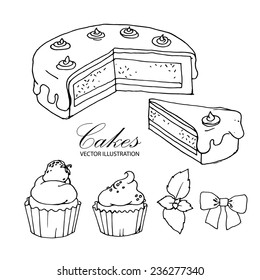 Cakes sketch set. Vector illustration