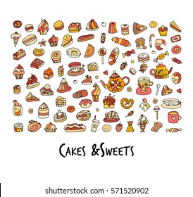 Cakes and sweets collection, sketch for your design