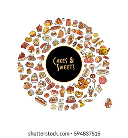 Cakes and sweets collection, sketch for your design