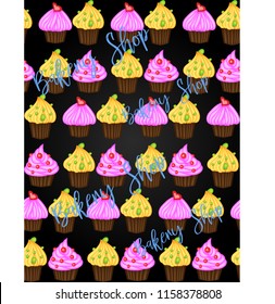 Cakes, sweets, inscription, lettering. Template for cafe