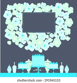 Cakes, sweets and panels of flowers.Vector illustration
