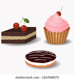 Cakes. Vector icons of cakes isolated on white background