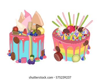 Cakes vector illustration, desert, tasty food