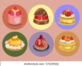 Cakes vector illustration, desert, tasty food