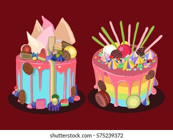 Cakes vector illustration, desert, tasty food