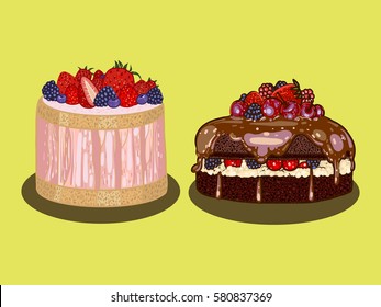 Cakes, vector illustration, desert, tasty food