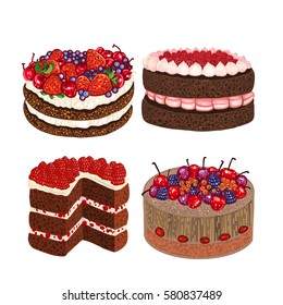Cakes, vector illustration, desert, tasty food