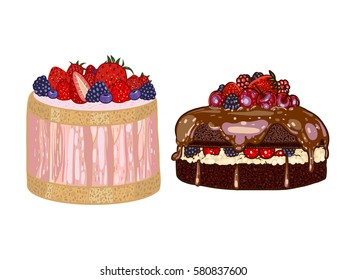 Cakes, vector illustration, desert, tasty food