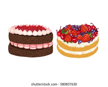 Cakes, vector illustration, desert, tasty food