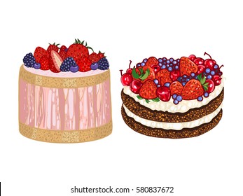 Cakes, vector illustration, desert, tasty food