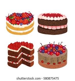 Cakes, vector illustration, desert, tasty food