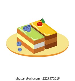 Cakes vector illustration. Design cakes with icing isolated on white background. Pastry, party, bakery, dessert concept