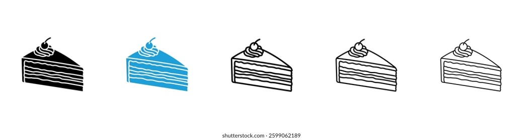 Cake-slice icons vector illustrations in black and blue colors for web and ui designs