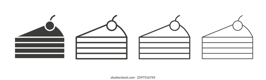 Cake-slice vector icon set in black and white color.