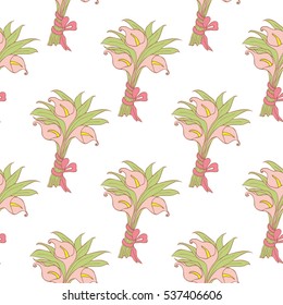 Cala lilies seamless bouquets pattern. Vector illustration