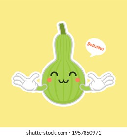 Calabash or Lagenaria siceraria , also known as bottle gourd cartoon character flat design illustration. cute and kawaii calabash gourds plant design. Pear-shaped bottle gourd