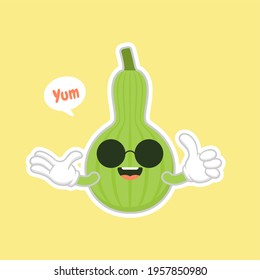 Calabash or Lagenaria siceraria , also known as bottle gourd cartoon character flat design illustration. cute and kawaii calabash gourds plant design. Pear-shaped bottle gourd