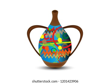 Calabash water bottle colorful logo design. Ceramic vase, authentic symbol of Africa with ethnic ornament, old African pots, Afro tribal pottery styles, Zulu color pot, vector Illustration isolated 