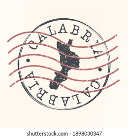 Calabria, Italy Stamp Postal. Map Silhouette Seal. Passport Round Design. Vector Icon. Design Retro Travel.