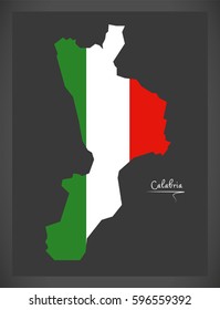 Calabria map with Italian national flag illustration