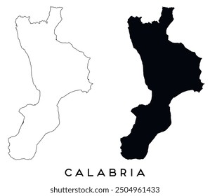 Calabria map outline and black silhouette vector